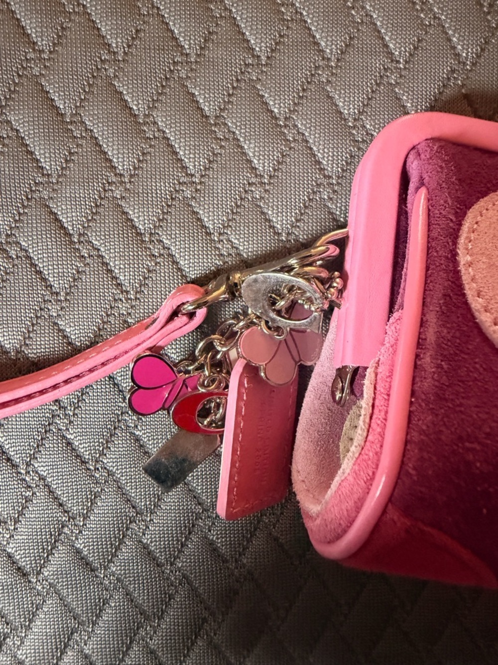 Coach Pink & Red Suede Wristlet Clutch - Picture 2 of 6